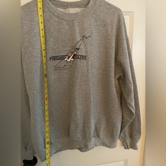 Oversized Portland Maine Grey Crewneck Sailboat Design - Picture 2 of 2